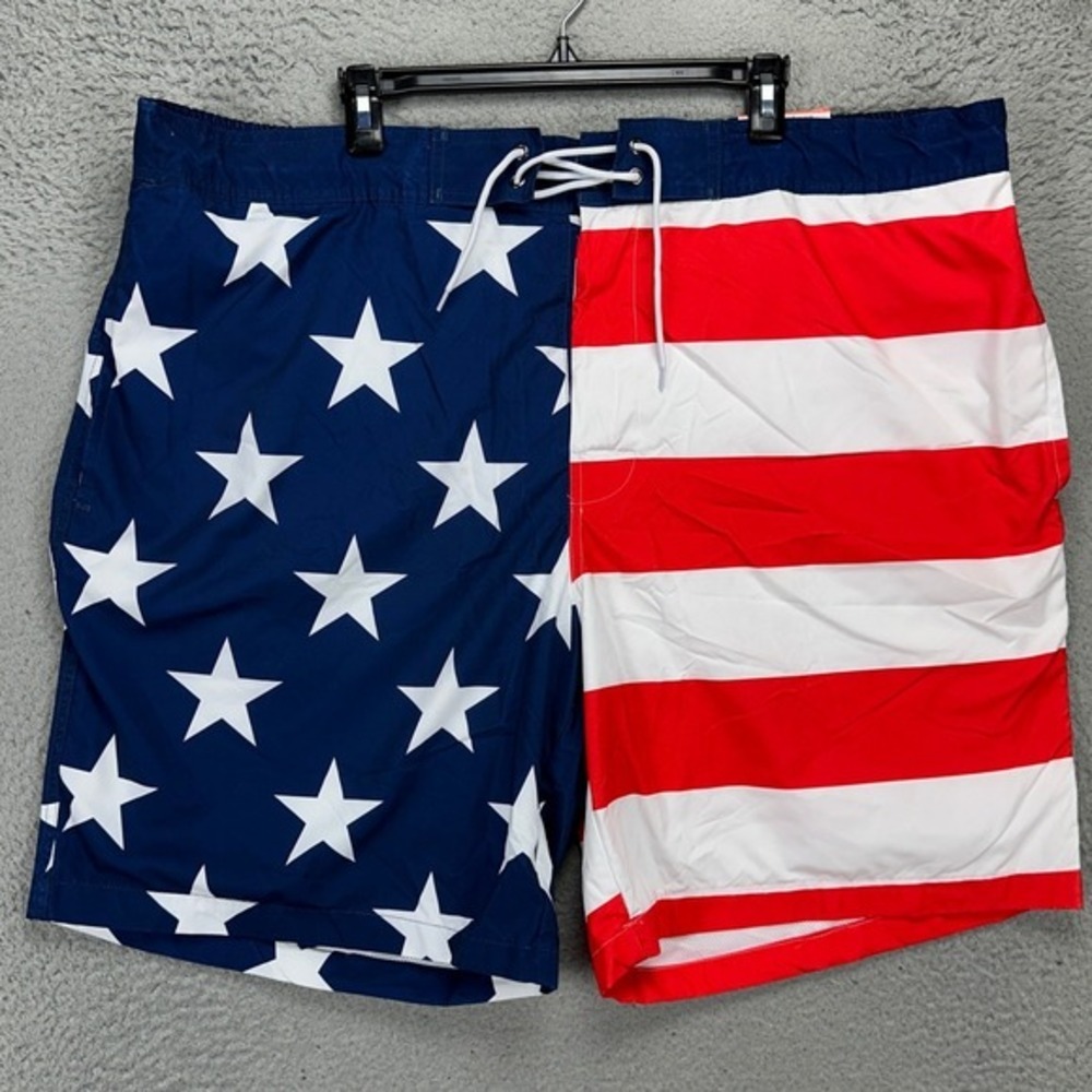 St. Johns Bay Swim Trunks Mens 3XL Blue Red USA Flag Mesh Lined Board Shorts NEW